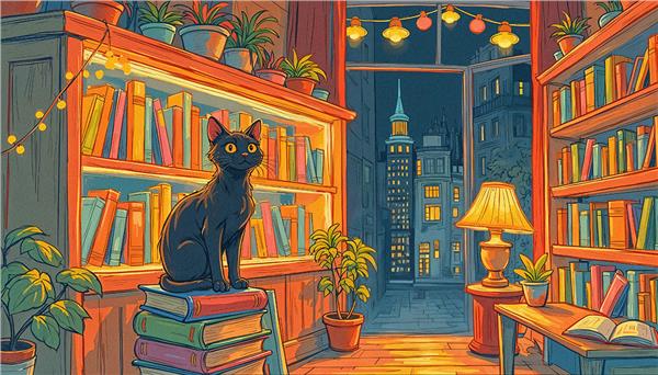 Kedi Figürlü Çocuk Odası Duvar Kağıdı | Kitaplık Temalı Çizim Duvar Kağıdı | Eğitici Çocuk Odası Duvar Kağıdı